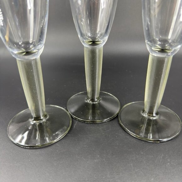 Bormioli Rocco Italian Glasses Cups Flutes Set 3 Smokey Olive Swirl Stem Clear - Picture 8 of 10